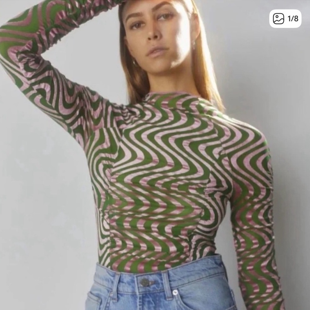 Urban Outfitters Green and Pink Swirl Blouse